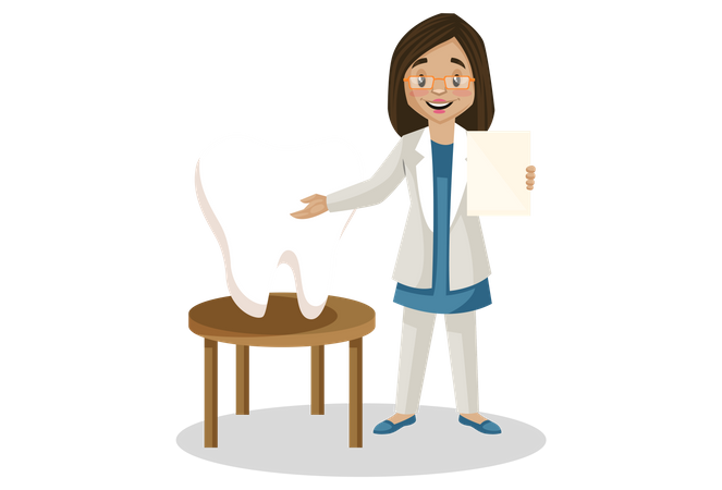 Femme dentiste analysant les dents  Illustration