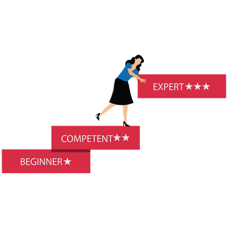 Femme déplaçant un bloc de symboles de compétences pour améliorer les compétences  Illustration