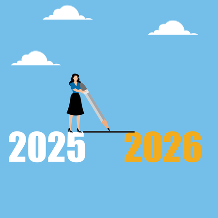 Femme dessinant une ligne de 2025 à 2026  Illustration