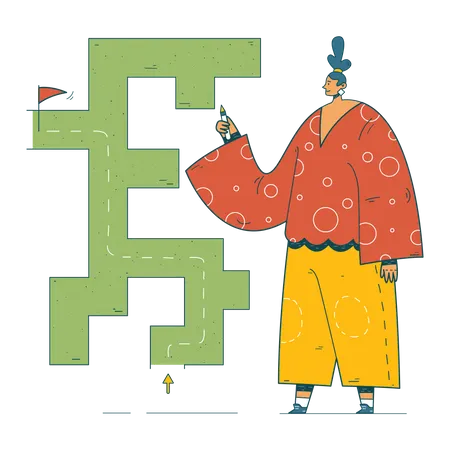 Une femme dessine un plan de projet  Illustration