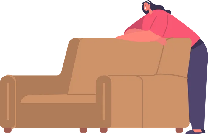 Femme détendue, canapé confortable inclinable  Illustration