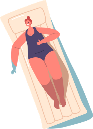 Femme détendue flottant sur un matelas gonflable  Illustration