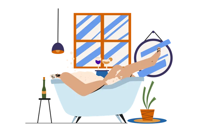 Femme relaxante dans la baignoire  Illustration