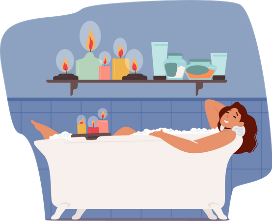 Femme relaxante dans la baignoire  Illustration