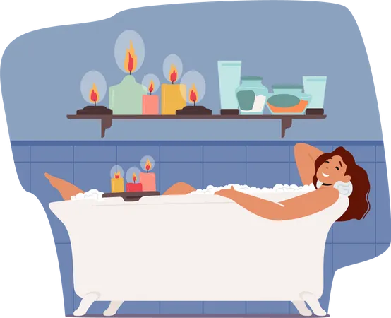 Femme relaxante dans la baignoire  Illustration