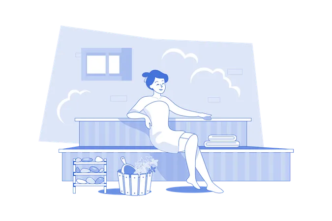 Femme relaxante dans le sauna  Illustration