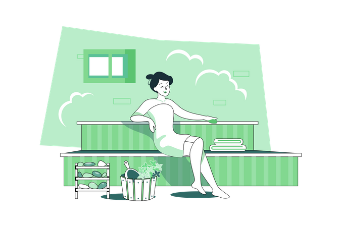 Femme relaxante dans le sauna  Illustration