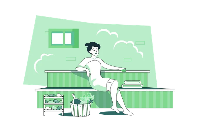 Femme relaxante dans le sauna  Illustration