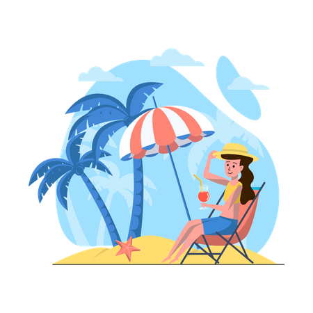 Femme relaxante sur la plage  Illustration