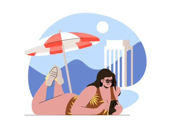 Femme relaxante sur la plage  Illustration