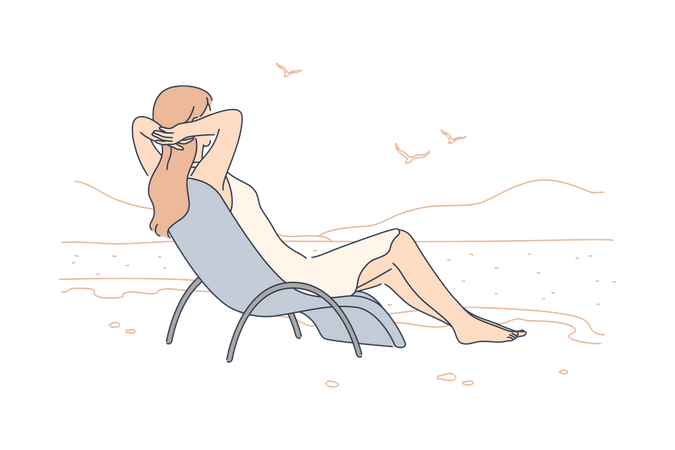 Femme relaxante sur la plage  Illustration