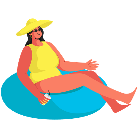 Femme relaxante sur une bouée  Illustration