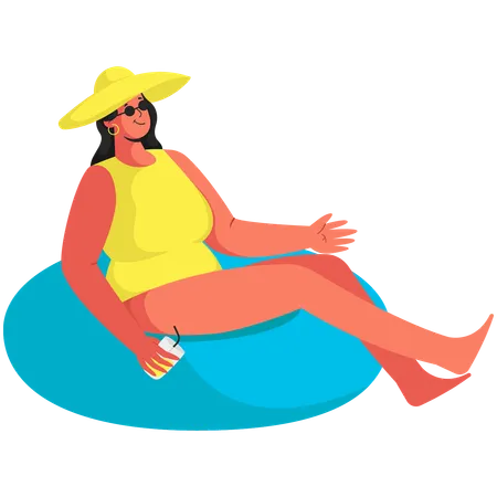 Femme relaxante sur une bouée  Illustration