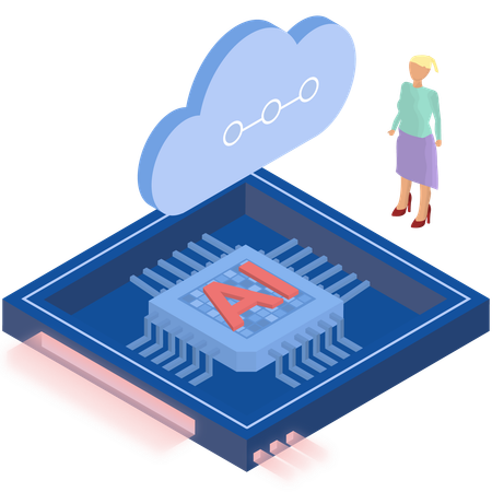 Une femme développe une puce cloud  Illustration