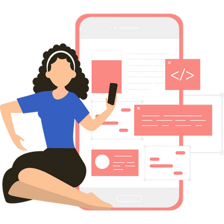 Femme développant une application mobile  Illustration