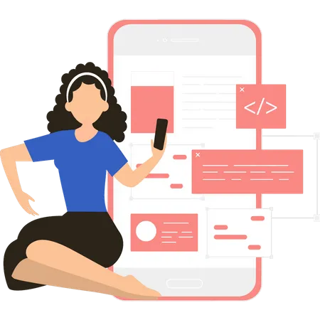 Femme développant une application mobile  Illustration