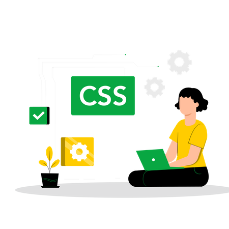 Développeuse CSS féminine travaillant sur le développement Web  Illustration