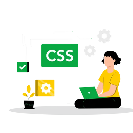 Développeuse CSS féminine travaillant sur le développement Web  Illustration