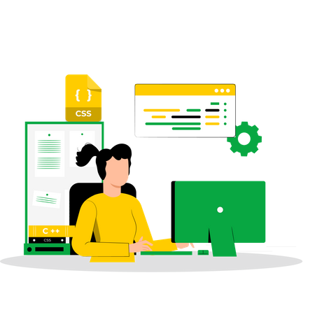 Développeuse Web féminine travaillant sur le format CSS  Illustration