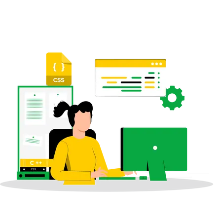 Développeuse Web féminine travaillant sur le format CSS  Illustration