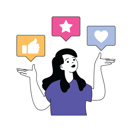 Une femme qui aime les réseaux sociaux  Illustration