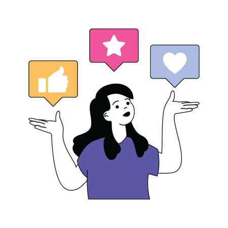 Une femme qui aime les réseaux sociaux  Illustration