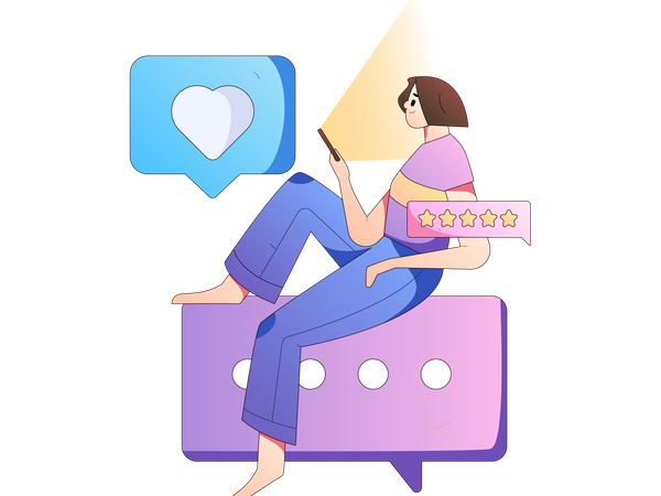 Une femme discute en ligne  Illustration