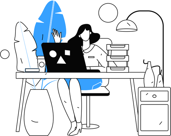 Une femme dit bonjour en travaillant au bureau  Illustration