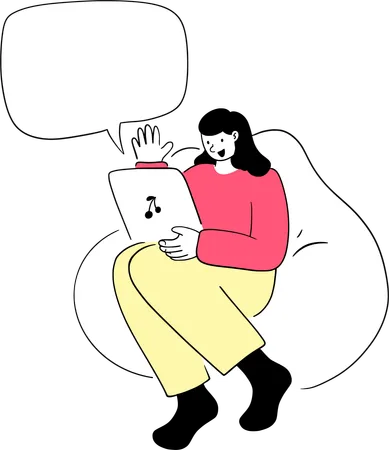 Une femme fait une conférence téléphonique par vidéoconférence  Illustration