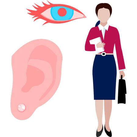 Femme médecin debout à côté de l'oreille  Illustration