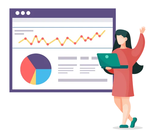 Femme effectuant une analyse de données commerciales  Illustration