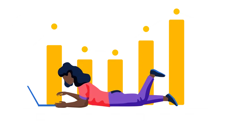 Femme faisant une analyse commerciale sur un ordinateur portable  Illustration