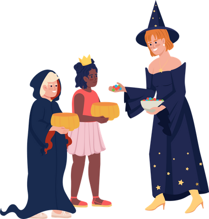 Femme donnant des bonbons aux enfants  Illustration