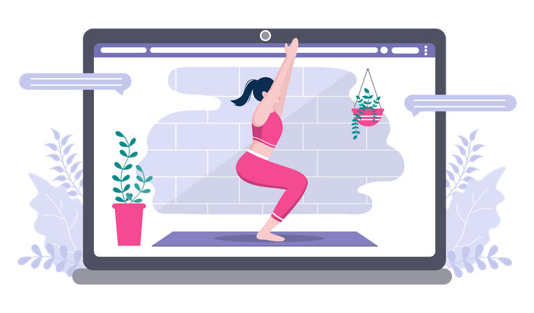 Femme donnant des cours de yoga en ligne  Illustration