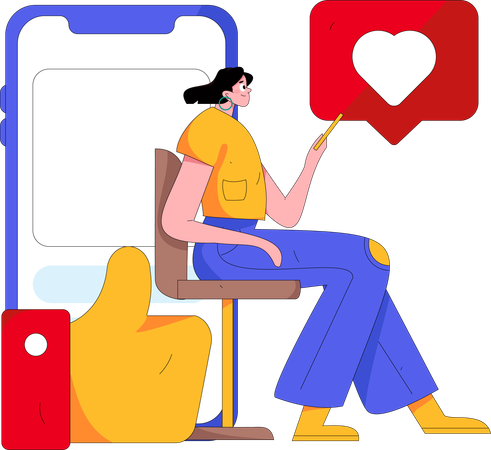 Femme donnant des commentaires sur mobile  Illustration