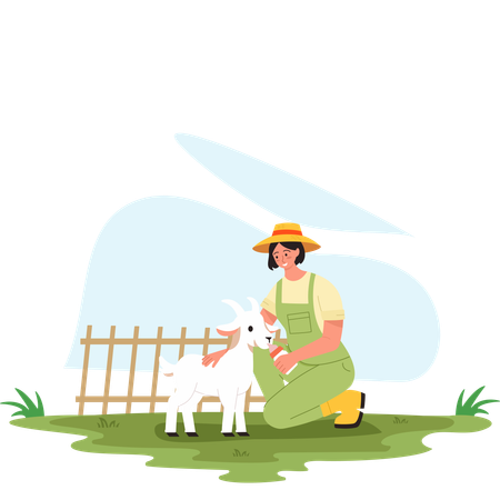 Une femme donne du lait à un bébé chèvre  Illustration