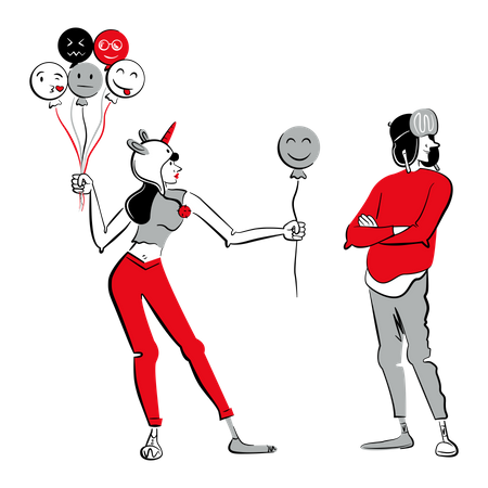 Femme donnant un ballon à un homme  Illustration