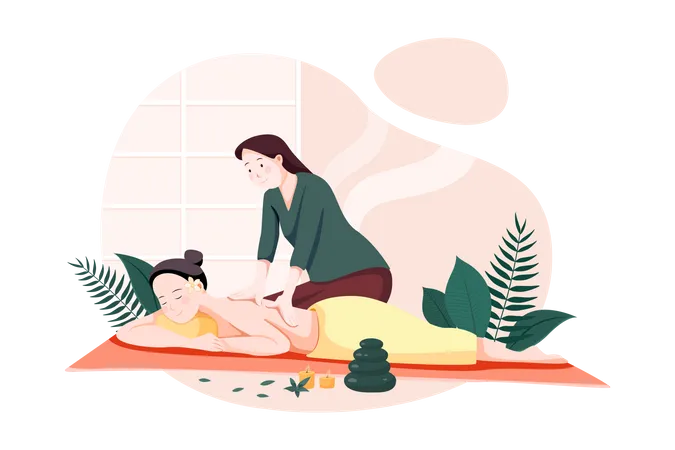 Femme donnant un massage à une jeune femme  Illustration