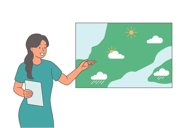 Une femme donne ses prévisions météo à la télévision  Illustration