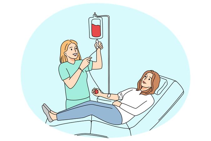Une donneuse donne son sang en clinique  Illustration