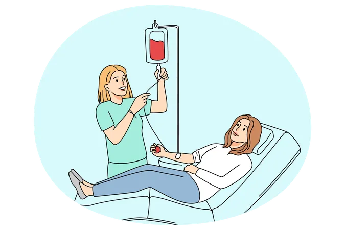 Une donneuse donne son sang en clinique  Illustration