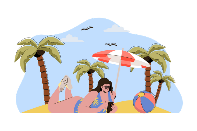 Femme dormant à la plage portant un maillot de bain  Illustration
