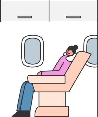 Femme dormant à l'intérieur d'un avion  Illustration