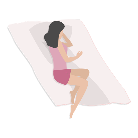 Femme dormant sur un matelas au sol  Illustration