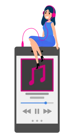 Femme écoutant de la musique depuis une application  Illustration