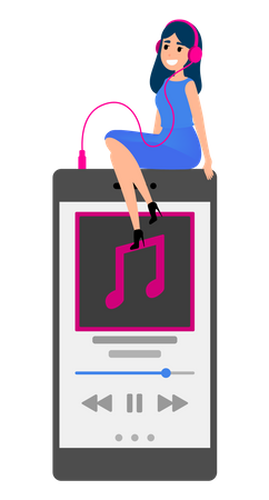 Femme écoutant de la musique depuis une application  Illustration