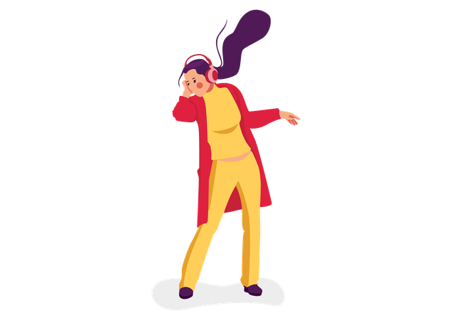 Femme écoutant de la musique et dansant  Illustration