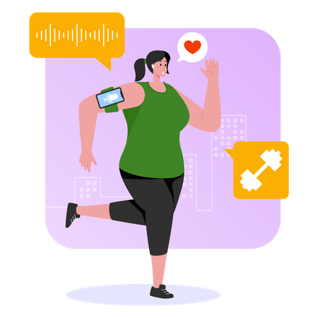 Femme écoutant un podcast en faisant du jogging  Illustration