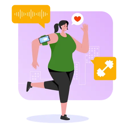 Femme écoutant un podcast en faisant du jogging  Illustration