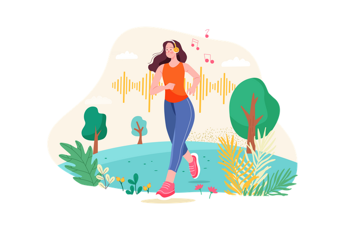 Femme écoutant un podcast en faisant du jogging  Illustration